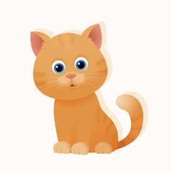 Fototapeta premium Cute cartoon sitting ginger kitten cat isolated on white