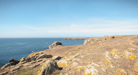 view of the rocky coast of the island of Yeu, Vendee, France