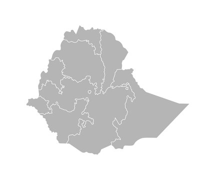 Vector isolated illustration of simplified administrative map of Ethiopia. Borders of the regions. Grey silhouettes. White outline