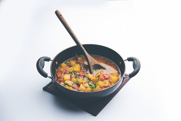 Lauki/doodhi ki Sabji also known as bottle gourd curry. served in a bowl or karahi. selective focus