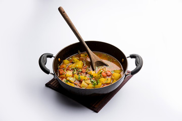 Lauki/doodhi ki Sabji also known as bottle gourd curry. served in a bowl or karahi. selective focus