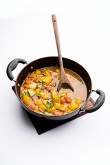 Lauki/doodhi ki Sabji also known as bottle gourd curry. served in a bowl or karahi. selective focus