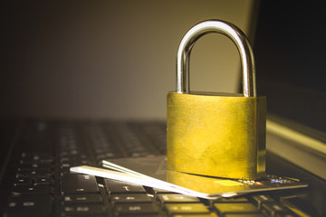 Lock with credit card. Safe shopping