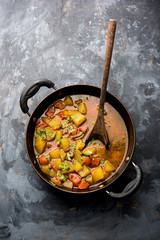 Lauki/doodhi ki Sabji also known as bottle gourd curry. served in a bowl or karahi. selective focus