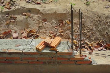 Red brick on construction site. Industry and object concept.