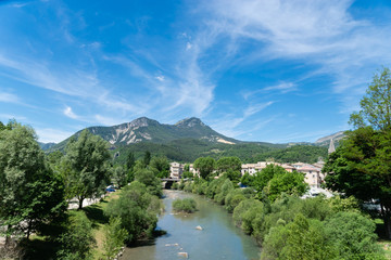 View of the Verdon river, at the beginning of the Verdon Gorges near village Castellane. Alps of...