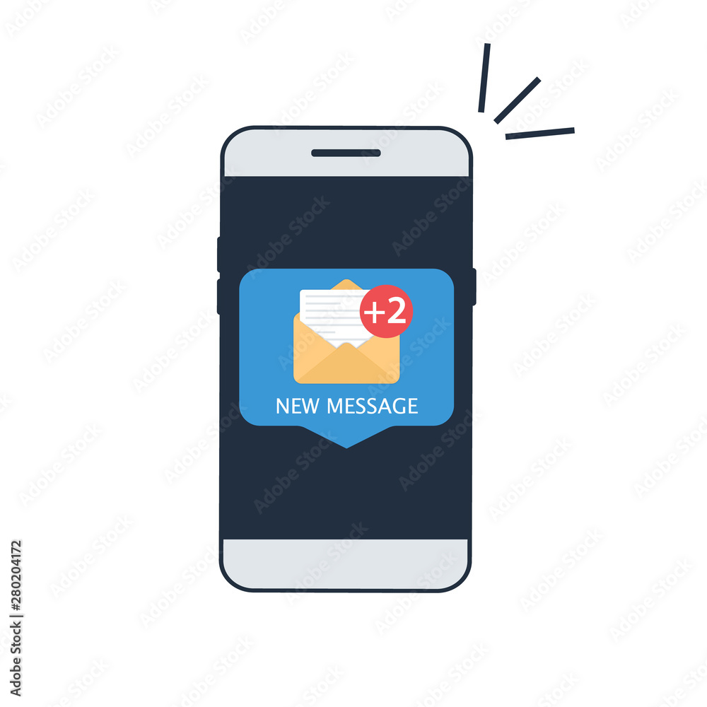 Aufkleber notification of a new email on your mobile phone or smartphone. smartphone screen with new unread em