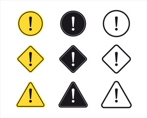 Set of Exclamation mark symbol. Attention Sign. Danger sign, warning sign. Hazard warning symbol.