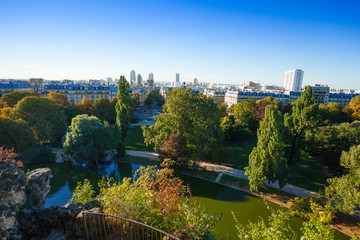 Beautiful cityscape from Buttes Chaumont park