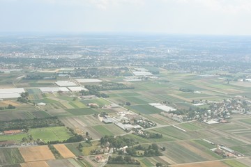 Aerial view of the town from airplane window.