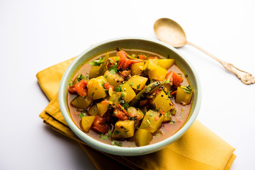 Lauki/doodhi ki Sabji also known as bottle gourd curry. served in a bowl or karahi. selective focus