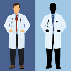 Doctor Wearing Lab Coat in Full color and silhouette