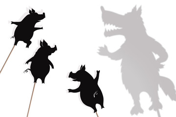 Three little pigs storytelling, shadow puppets.