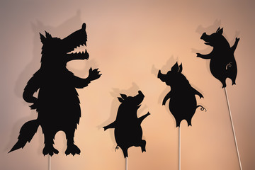 Three little pigs storytelling, shadow puppets. © WaffleBoo