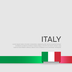 Italy flag background. Ribbon color flag of italy on a white background. National poster. Vector tricolor flat design. State italian patriotic flyer, cover