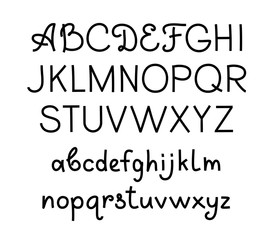 Obraz premium Handwritten font, English, thin, black, vector. Black English alphabet on a white field. Uppercase and lowercase letters.Thin felt-tip pen. Imitation. 