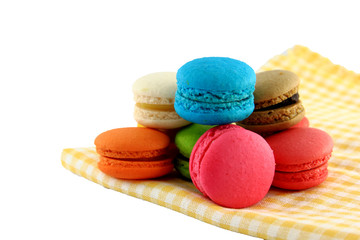 Colorful homemade macaroons on a white background. 