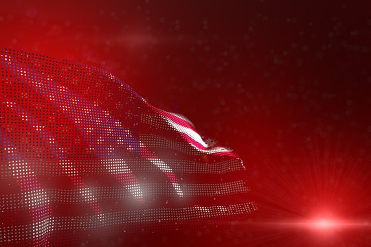wonderful bright image of USA flag of dots waving on red - soft focus and place for your text - any holiday flag 3d illustration..