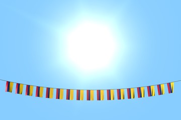 nice independence day flag 3d illustration. - many Colombia flags or banners hangs on string on blue sky background