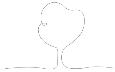 Tree in garden one lline drawing on white background, vector illustration