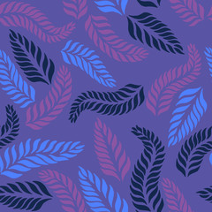 Fototapeta na wymiar seamless lanceolate leaves background blue, purple, violet vector illustration