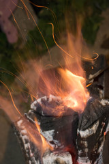 Fire burnt to ashes wood ash for design background