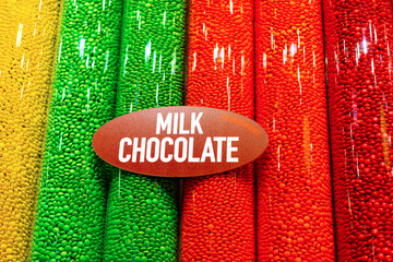 background of colored candies M&Ms