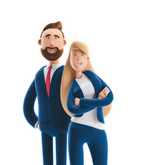 3d illustration. Business couple Emma and Billy standing on a white background.