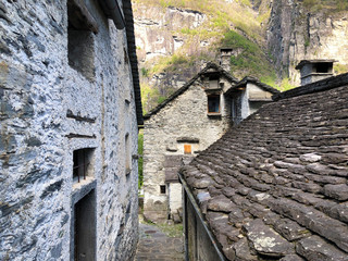 Traditional architecture and old houses in the hamlet of Boschetto (The Rovana Valley or Valle Rovana, Val Rovana or Das Rovanatal) - Canton of Ticino, Switzerland