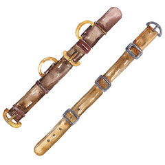 Naklejka premium Leather belt sketch fashion glamour illustration in a watercolor style background. Isolated belts illustration element.