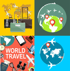 Trip to World. Travel to World. Vacation. Road trip. Tourism. Travel banner. Journey. Travelling illustration.