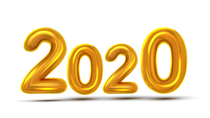 2020 Number New Year Celebration Flyer Vector. Golden Air Blown Two Thousand Twenty 2020 Isolated On White Background. Happy Holiday Shiny Typography Banner Realistic 3d Illustration