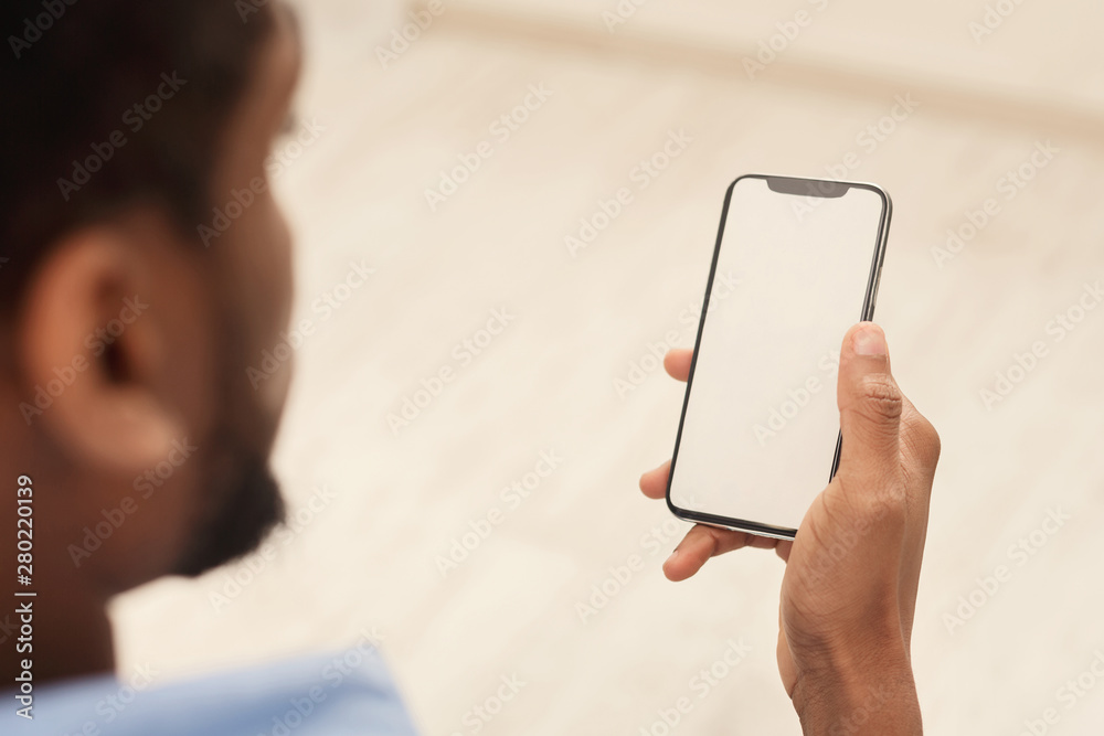 Poster Man using mobile smartphone with blank screen