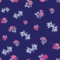Dark purple English roses floral seamless pattern print. Vector