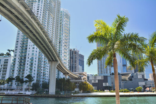 Miami bridge over the river in Brickell.