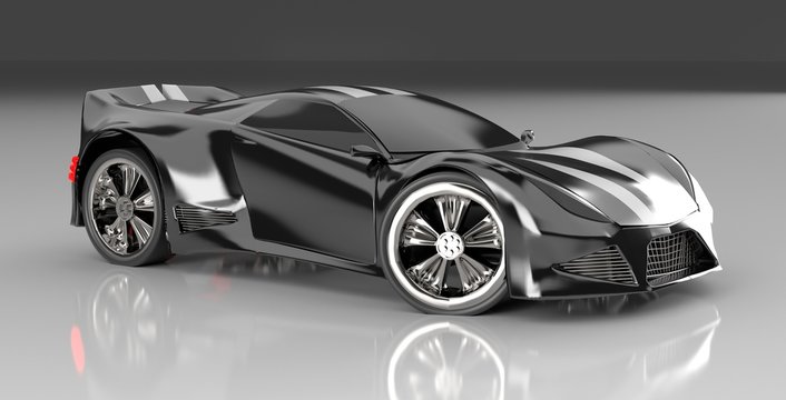 Modern black sports car ,3d ,render.