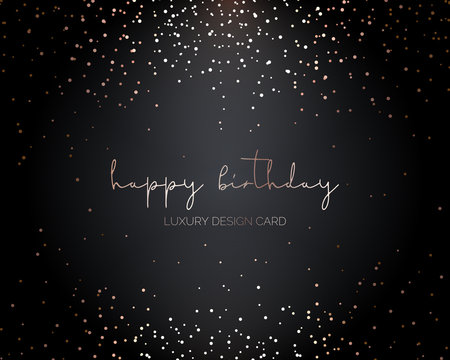 Falling gold particles. Golden rain. Birthday card