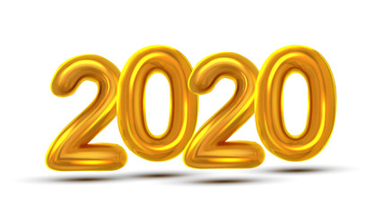 2020 Number New Year Celebration Banner Vector. Glossy Golden Air Blown Two Thousand Twenty 2020 Isolated On White Background. Illustration