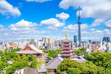 Crédence en verre imprimé Tokyo Vue aérienne de la ville de tokyo avec temple senso