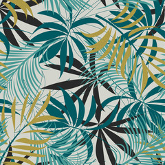 Original abstract seamless pattern with colorful tropical leaves and plants on a delicate background. Vector design. Jungle print. Flowers background. Printing and textiles. Exotic tropics. Fresh desi