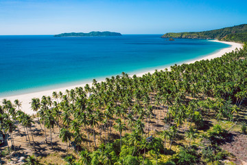 Aerial view of Nacpan beach on Palawan, Philippines