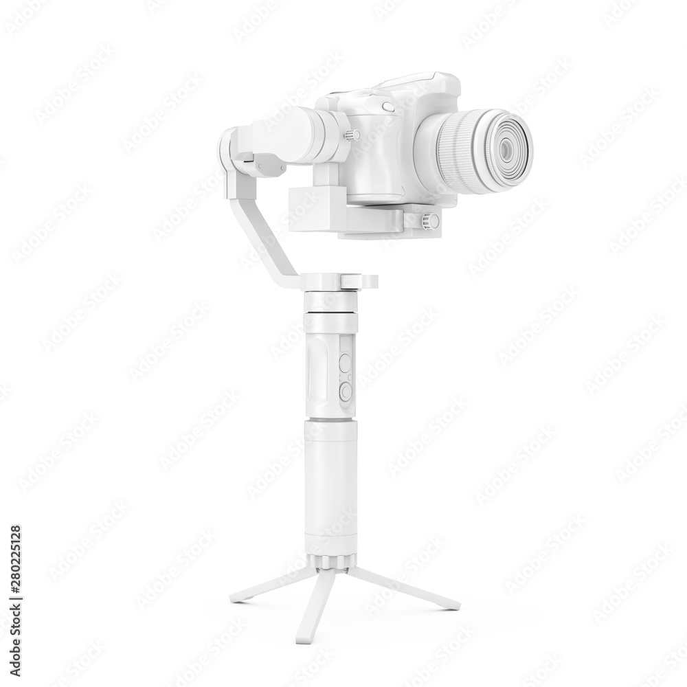 Fototapete white dslr or video camera gimbal stabilization tripod system in clay style mock up. 3d rendering