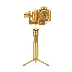 Golden DSLR or Video Camera Gimbal Stabilization Tripod System. 3d Rendering