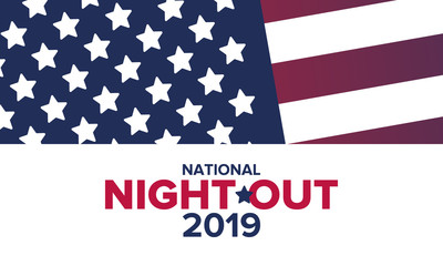 National Night Out. Community-police awareness-raising campaign in the United States. Celebrated annual in August. Partnership event. Poster, greeting card, banner and background. Vector illustration