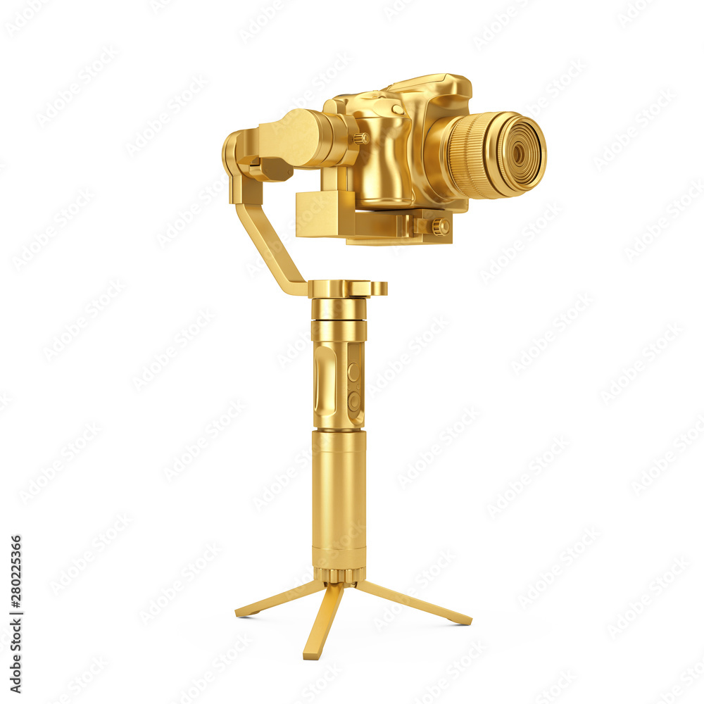 Aufkleber golden dslr or video camera gimbal stabilization tripod system. 3d rendering