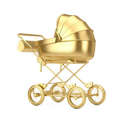 Fototapeta na wymiar Modern Baby Golden Carriage, Stroller, Pram Mock Up. 3d Rendering