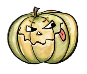 Tricky halloween pumpkin. Isolated on white background. Raster graphics.