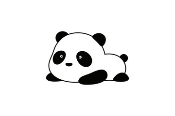 Vector Illustration / Logo Design - Cute funny fat baby cartoon giant panda bear lies on its stomach on the ground