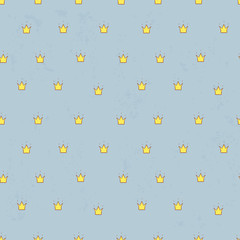 Seamless pattern with cute crowns. Simple minimalistic illustration on cold light blue background.