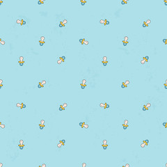 Seamless background with baby pacifier. Simple minimalistic illustration on light blue background